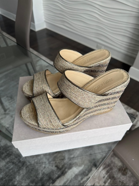 Jimmy Choo Shoes - Jimmy Choo Metallic Gold Multi-Textured Wedge Sandals